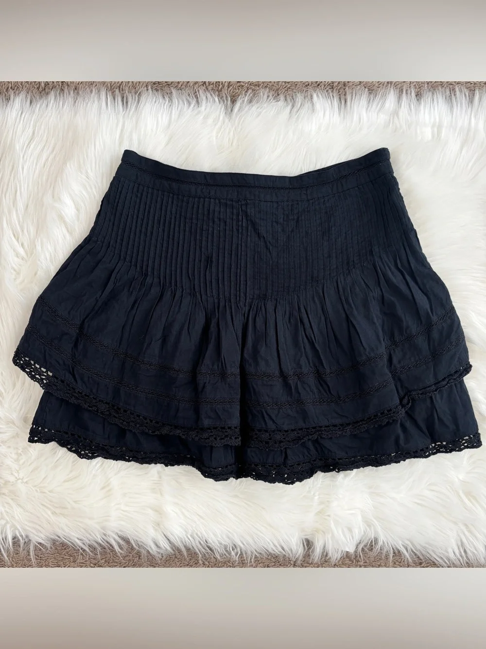 Free People Summer's Night Black Lace Boho Mini Skirt Whimsy High Waisted Sz 10